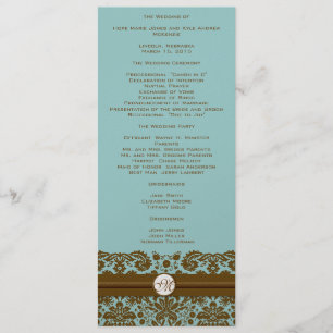 Brown Damask Monogram Wedding Programme