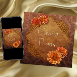 Brown Damask Thanksgiving Dîner Invitations