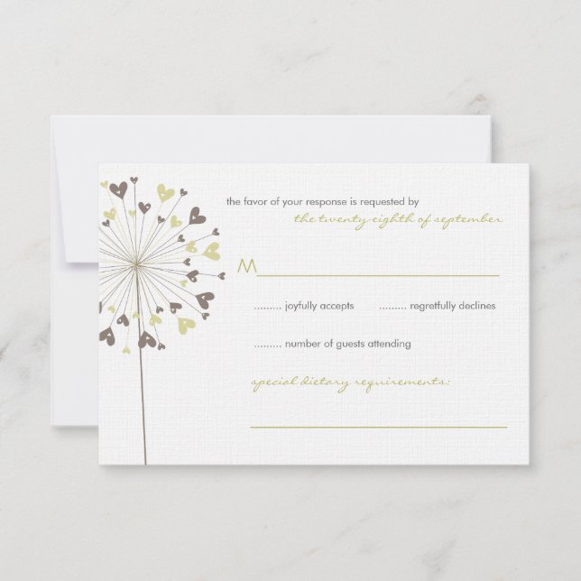 Brown Dandelion Blume Liebe Wedding RSVP Card (Vorderseite)