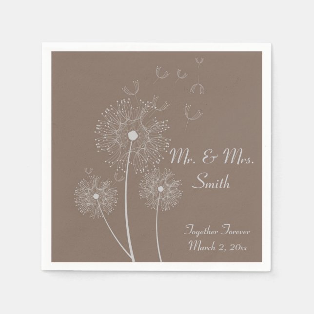 Brown Dandelion Wedding Napkins Serviette (Vorderseite)