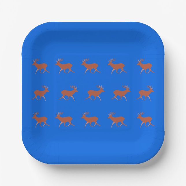 Brown Deer Walking Festivals Muster Blau Pappteller (Vorderseite)