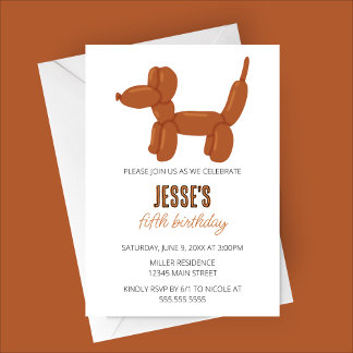 Brown Dog Balloon Animal Birthday Party Einladung