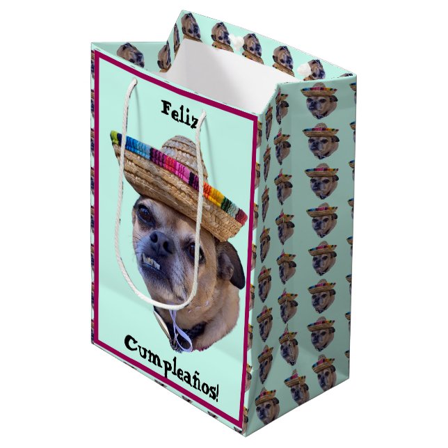 Brown Dog Face Chug Foto Mittlere Geschenktüte (Vorderseite Schrägansicht)
