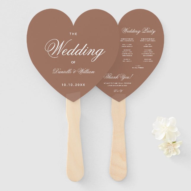 Brown Earthy Neutrals Heart Script Wedding Program Fächer (Vorne und Hinten)