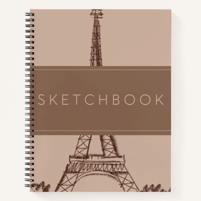 Brown Eiffel Tower Paris Sketchbook Notizbuch (Vorderseite)