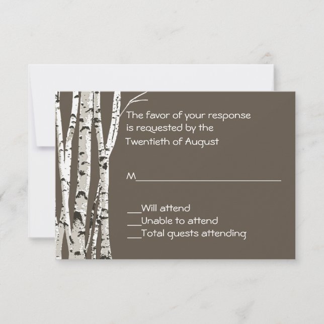 Brown élégant avec Birch Trees Mariage Carte RSVP (Devant)