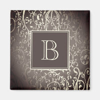 Brown Elegant Blüh Monogram Magnet