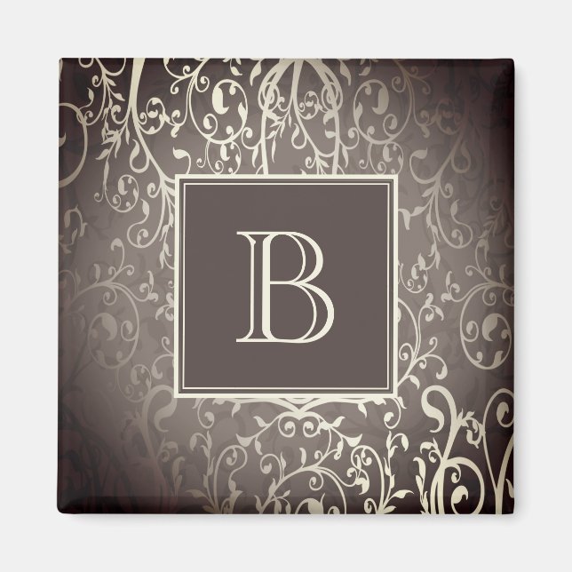 Brown Elegant Blüh Monogram Magnet (Vorne)