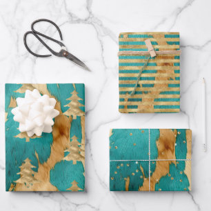 Brown Emerald Gold Christmas Tree Sparkle Geschenkpapier Set