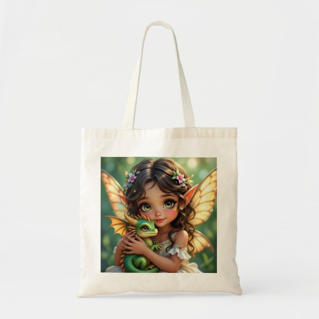 Brown Eyed Elven Fairy and Dragon  Tragetasche (Vorne)
