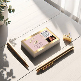 Brown Eyelash Brow Makeup Logo Qr Code Rose Foto Visitenkarte