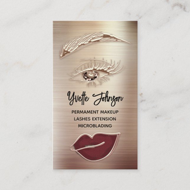 Brown Eyelash Brow Makeup Logo QR Lip Rose Visitenkarte (Vorderseite)
