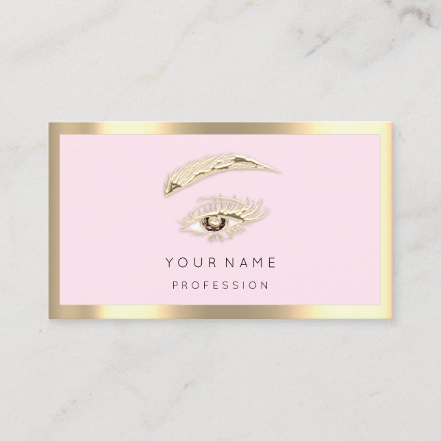 Brown Eyelash Brow Makeup Logo QrCode Blush Gold Visitenkarte (Vorderseite)