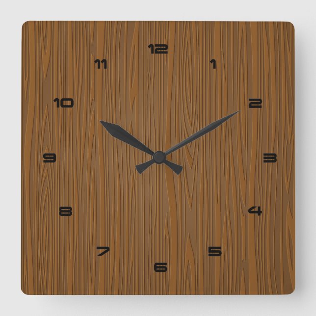 Brown Falwood Look Textur Quadratische Wanduhr (Vorderseite)