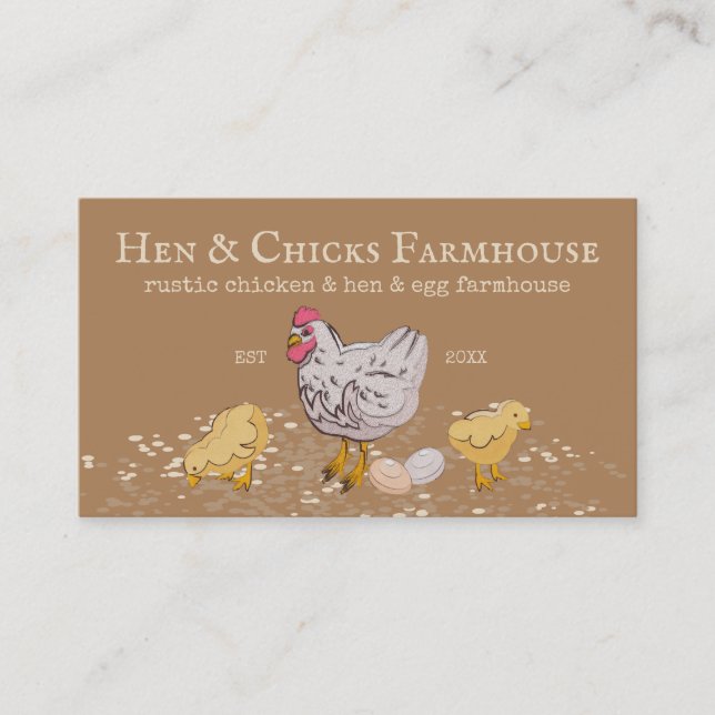 Brown Farmhouse Rustic Chicks Hen Farm Visitenkarte (Vorderseite)