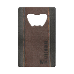 Brown Faux en cuir Monogramme Groomsman Cadeau