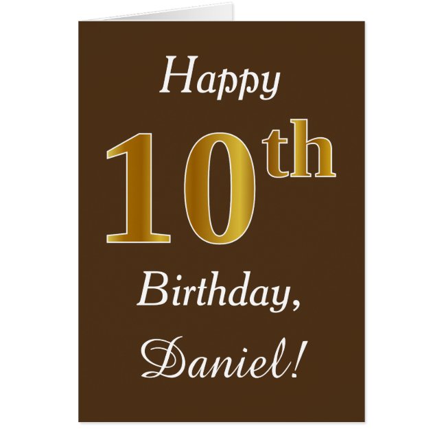 Brown, Faux Gold 10e anniversaire + Nom personnali (Devant)