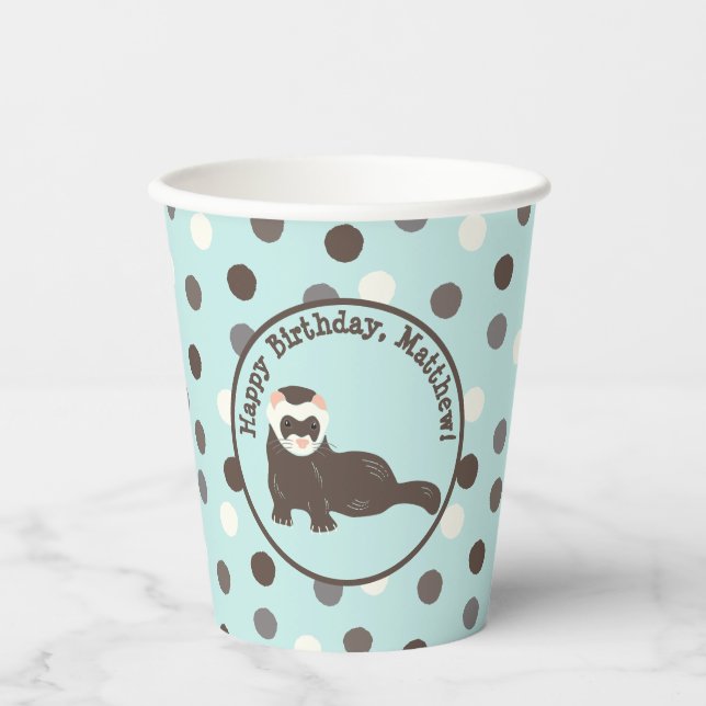 Brown Ferret Mint Green Polka Dot Party Pappbecher (Vorderseite)