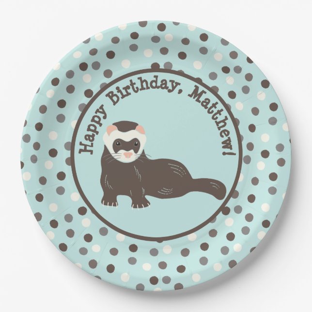 Brown Ferret Mint Green Polka Dot Party Pappteller (Vorderseite)
