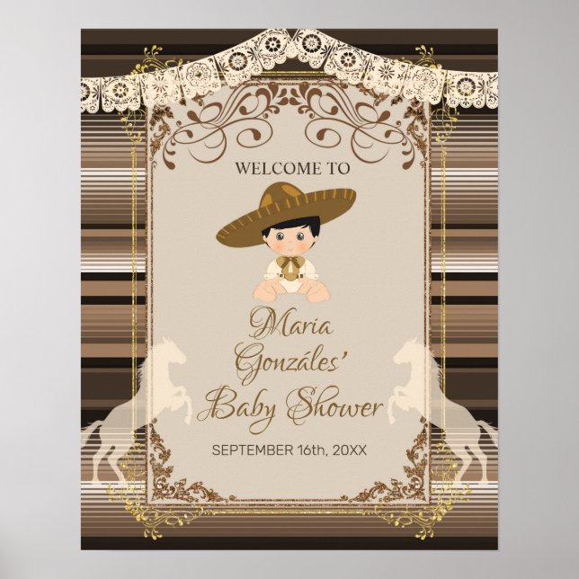 Brown Fiesta Taufe & Begrüßungszeichen zum ersten  Poster (Vorne)