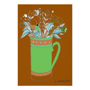 Brown Fleurs Colorées Originales Dans Une Affiche