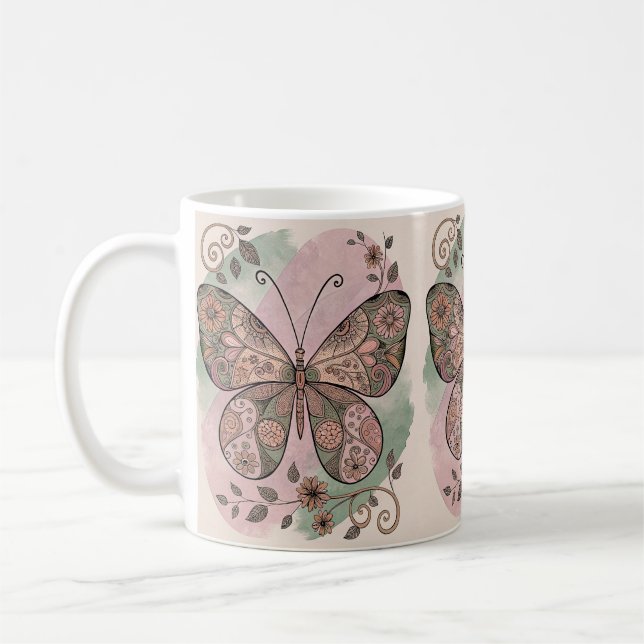 Brown Floral Collage Butterfly Kaffeetasse (Links)