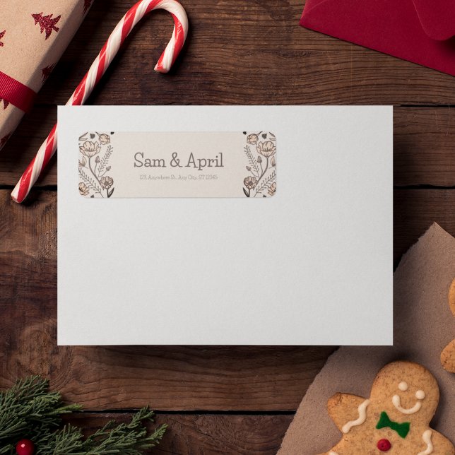 Brown Floral Wedding Theme (wedding envelope label which looks in a royal theme)