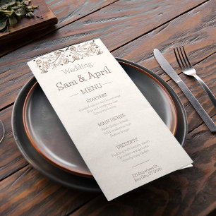 Brown Floral Wedding Theme Menükarte