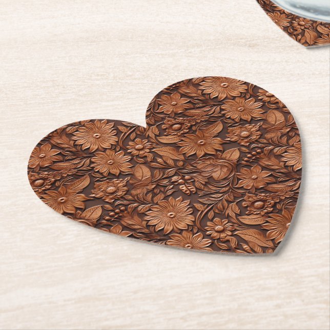 Brown Floral Western Imitate Leather Untersetzer (angewinkelt)