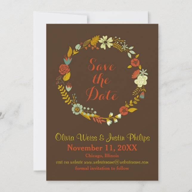 Brown Floral Wreath - Save the Date (Vorderseite)