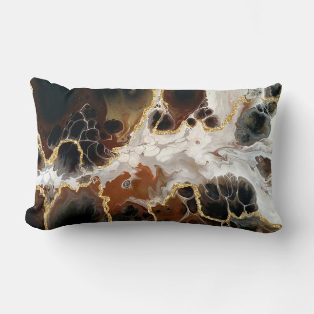Brown Fluid art Marble Gold Metall Lendenkissen (Vorderseite)