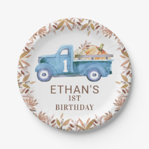 Brown Foliage Pumpkin Truck 1. Geburtstag Pappteller