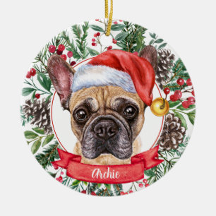 Brown Français Custom Chien Père Noël Ornement de