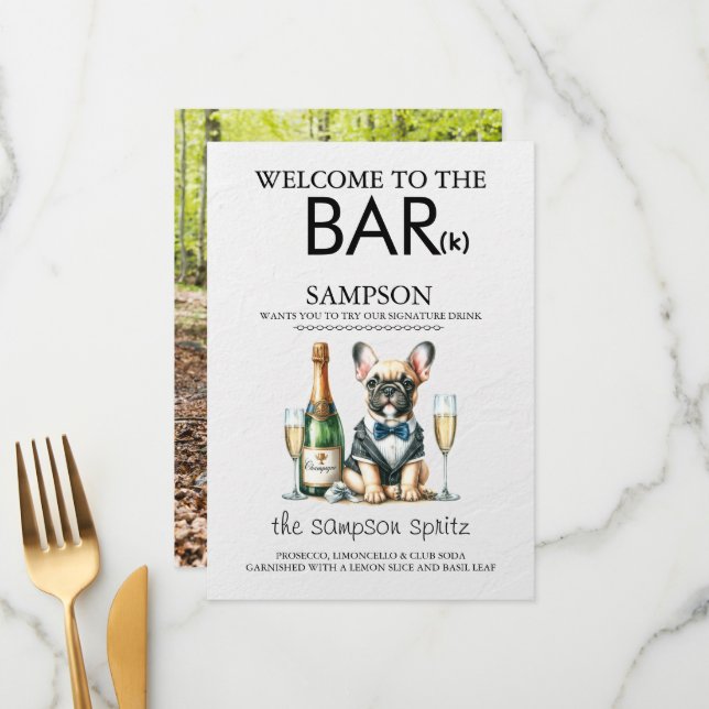 Brown French Bulldog Bar Menükarte (Vorderseite/Rückseite Beispiel)