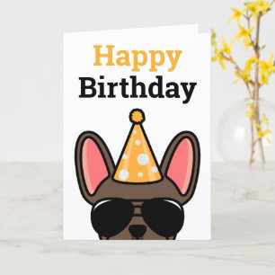 Brown French Bulldog Happy Birthday Card Karte