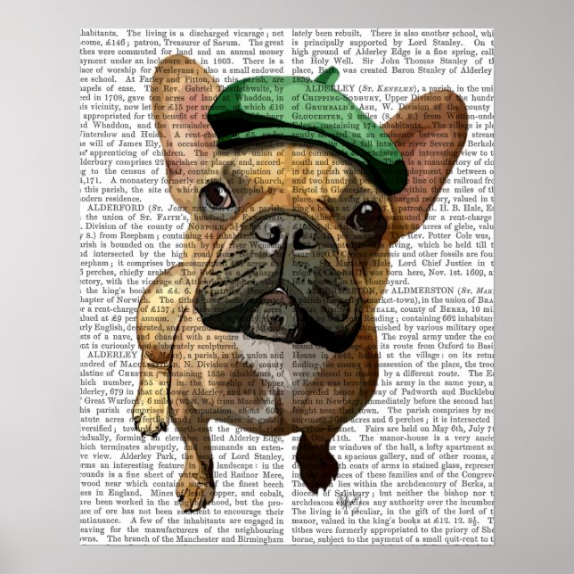 Brown French Bulldog mit Green Hat Poster (Vorne)