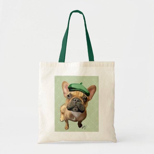 Brown French Bulldog mit Green Hat Tragetasche (Vorne)