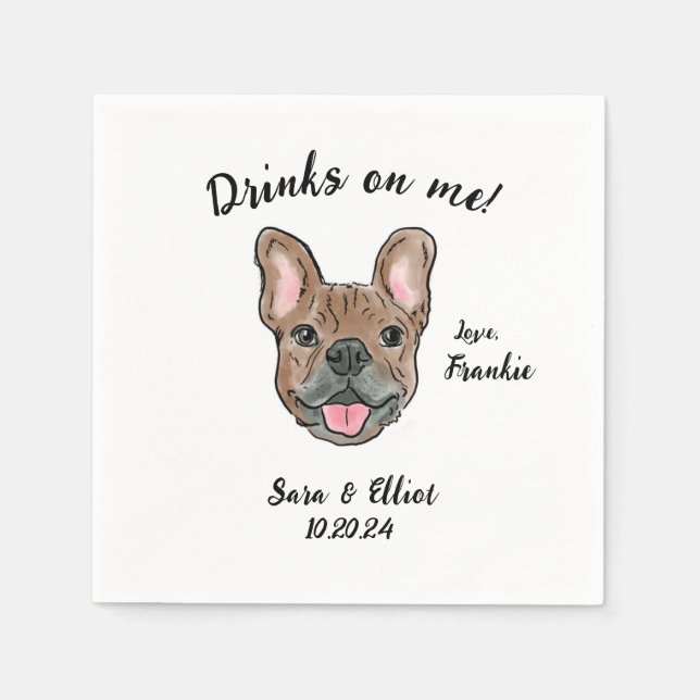 Brown French Bulldog Wedding Cocktail Napkin Serviette (Vorderseite)