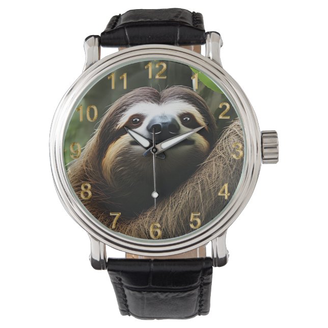 Brown Fuzzy Sloth, Mens Watch Armbanduhr (Vorderseite)