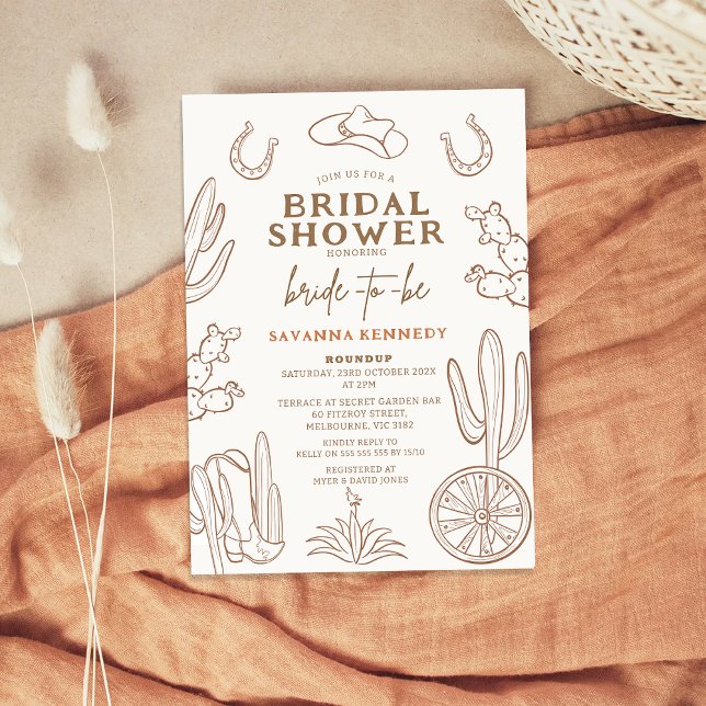 Brown Gezeichnet Western Cowgirl Brautparty Einladung (Modern Western Themed Bridal Shower Invitation, Cowgirl Bridal Shower Invitation, Wild West Bridal )