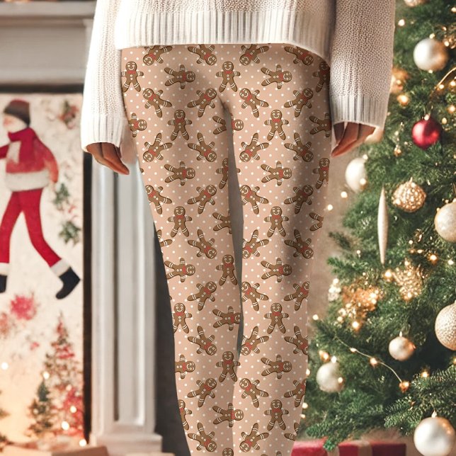 Brown Gingerbread Man Polka Dot Christmas Leggings (Von Creator hochgeladen)