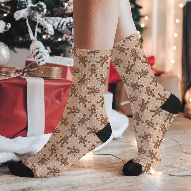 Brown Gingerbread Man Polka Dot Christmas Socken (Von Creator hochgeladen)