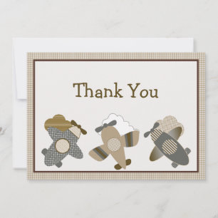 Brown Gingham Airplanes Vielen Dank Card Dankeskarte