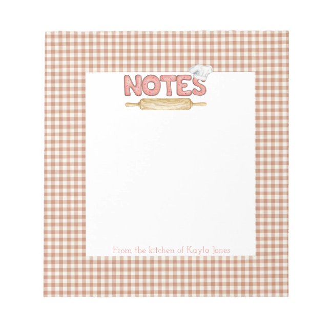Brown Gingham Cookie Schriftart Rezept Notepad Notizblock (Vorderseite)