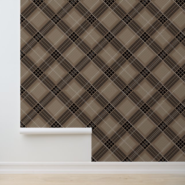 Brown Gingham Kariert Neutral Tapete (Anwendung)