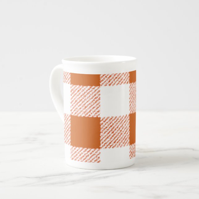 Brown Gingham Karo Pattern Prozellantasse (Vorderseite Links)