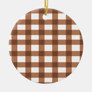 Brown Gingham Keramik Ornament