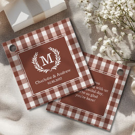 Brown Gingham Monogram Wappen Custom Geschenkanhänger