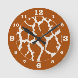 Brown Giraffe Animal Print Numbere Runde Wanduhr