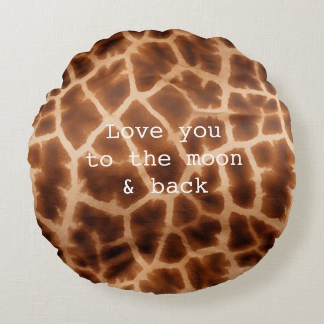Brown Giraffe Print Rundes Kissen (Vorderseite)